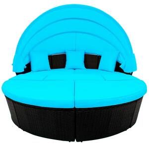 Kai Black Wicker Outdoor Day Bed with Blue Cushions