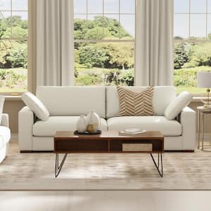 Charlie 96 in. Straight Arm Tightly Woven Performance Fabric Rectangle Sofa in. Cream