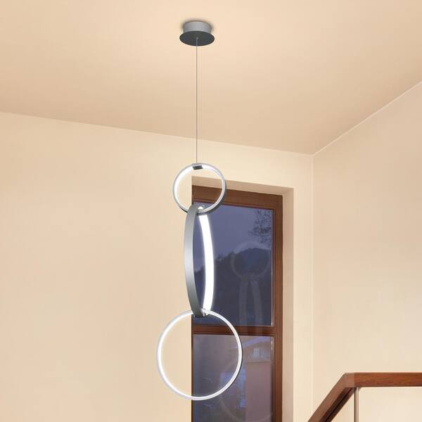 VONN Lighting Capella 36-Watt Silver Integrated LED Adjustable Hanging Pendant with Multi-Ring Modern 34 in. x 16 in.