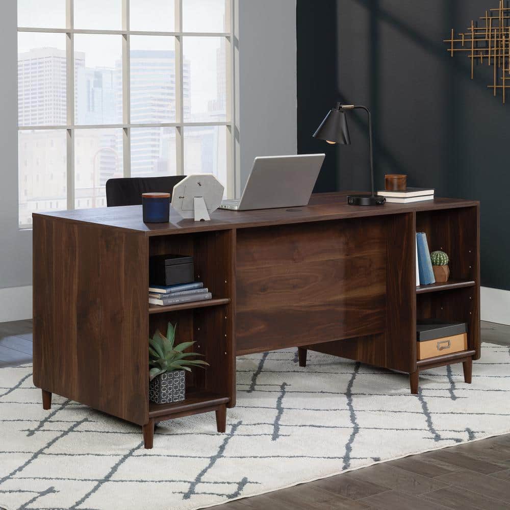 Grand Walnut Executive Desk with Drawers and Filing Cabinet