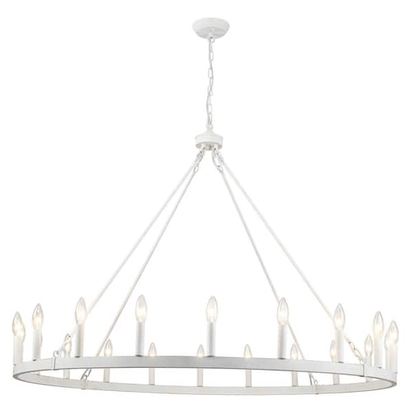 20-Light White Farmhouse Candle Style Hanging Wagon Wheel Chandelier Lighting for Kitchen Island