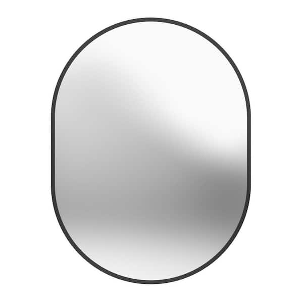 Prospero 24 in. W x 32 in. H Oval Framed Wall Mounted Hanging Bathroom Vanity Mirror in Matte Black