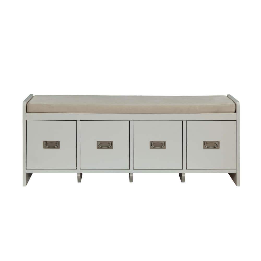 Berci White and Beige Upholstered Wooden Storage Bench