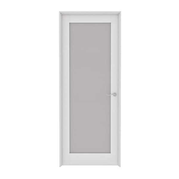 ARK DESIGN 36 in. x 80 in. 1-Lite Frosted Glass Left White Solid Core Wood Single Interior Door Kit with Quick Assemble Jamb