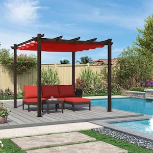 10 ft. x 10 ft. Terra Metal Outdoor Retractable Pergola with Shade Canopy Cover for Beach Deck Gazebo