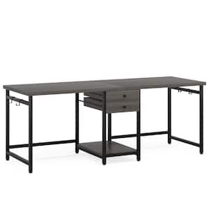 Perry 78 in. Rectangle Grey Storage Shelves 2-Drawers Computer Double Desk, Large Long Writing Table Study Desks