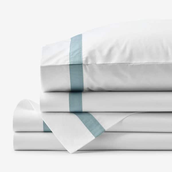 Legends Hotel Supima Contrast Border Percale Slate Blue King Sheet Set