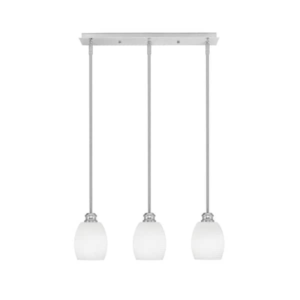 Unbranded Albany 60-Watt 3-Light Brushed Nickel Linear Pendant Light with White Linen Glass Shades and No Bulbs Included