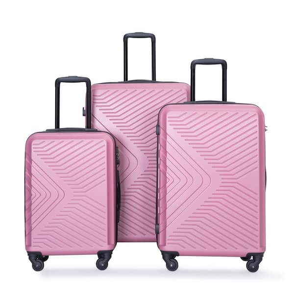 Tatahance 3-Piece Pink ABS Lightweight Suitcase Hardside Spinner Luggage Set with 2-Hooks (20/24/28 in.)