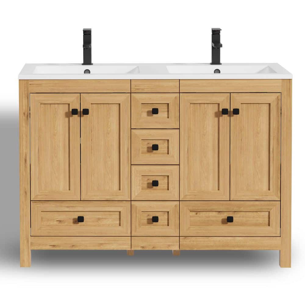 48 in. W. x 18 in. D x 34 in. H Double Sink Oak Bath Vanity with White Integrated Composite Resin Top price history on PriceWatchPro