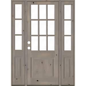 64 in. x 96 in. Knotty Alder 2 Panel Right-Hand/Inswing Clear Glass Grey Stain Wood Prehung Front Door w/Sidelites