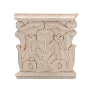 3-1/8 in. x 3 in. x 1/2 in. Unfinished Hand Carved Solid American Hard Maple Acanthus Wood Onlay Capital Wood Applique