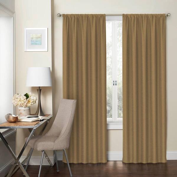Eclipse Blackout Wallace 63 in. L Gold Rod Pocket Curtain (1-Pack)