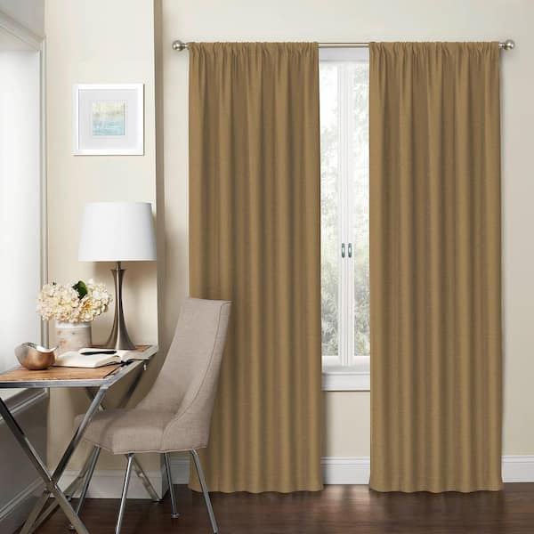 Eclipse Blackout Wallace 84 in. L Gold Rod Pocket Curtain (1-Pack)