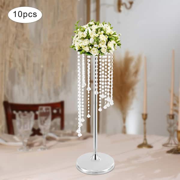 Crystal Metal Centerpiece Vase 10pcs 21.3 Inches Tall Flower Stand Holders Wedding Centerpiece Chandelier for Reception Tables Wedding Supplies, Size