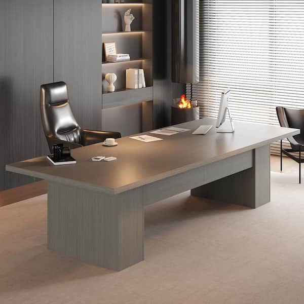 118 in. W Gray Wood Rectangle Writing Desk Meeting Desk Workstation Executive Table