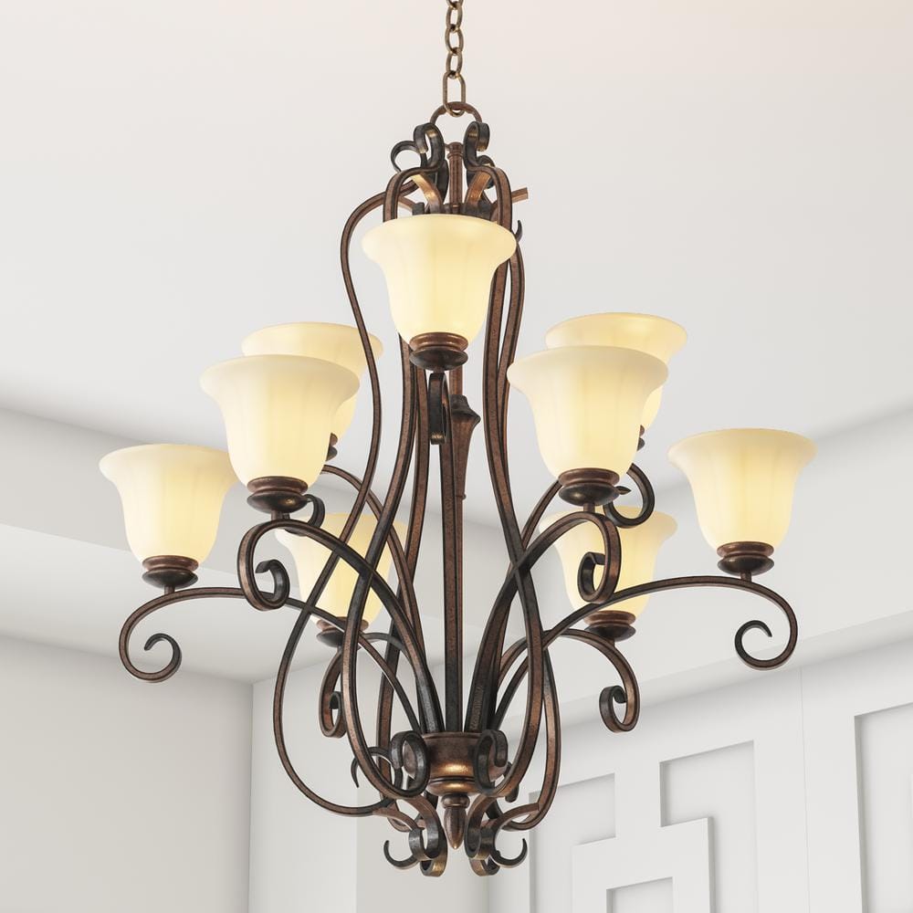 Platinum Dusk Wilshire Glass Shade 9-Light Chandelier