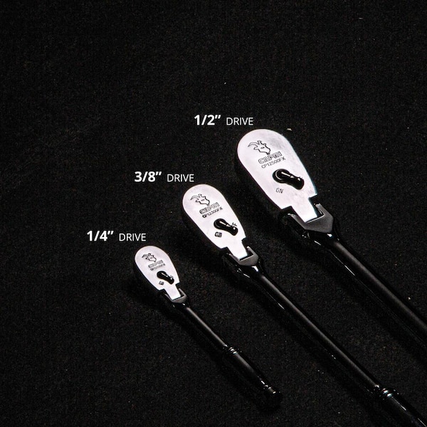 1/4 in., 3/8 in., 1/2 in. Drive 72-Tooth Flex-Head Low Profile Ratchet Set (3-Piece) 1/4 in., 3/8 in., 1/2 in. Drive 72-Tooth Flex-Head Low Profile Ratchet Set (3-Piece)