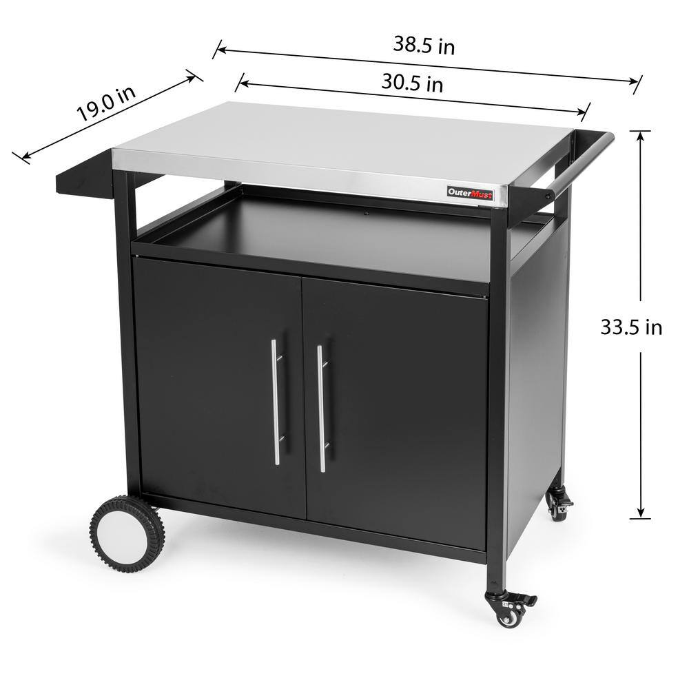 Black and Silver Stainless Steel Outdoor Grill Cart with Storage