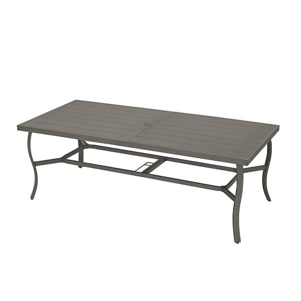 EGEIROSLIFE AluLux 8-Person Gray Rectangular Aluminum Outdoor Dining Table with Umbrella Hole