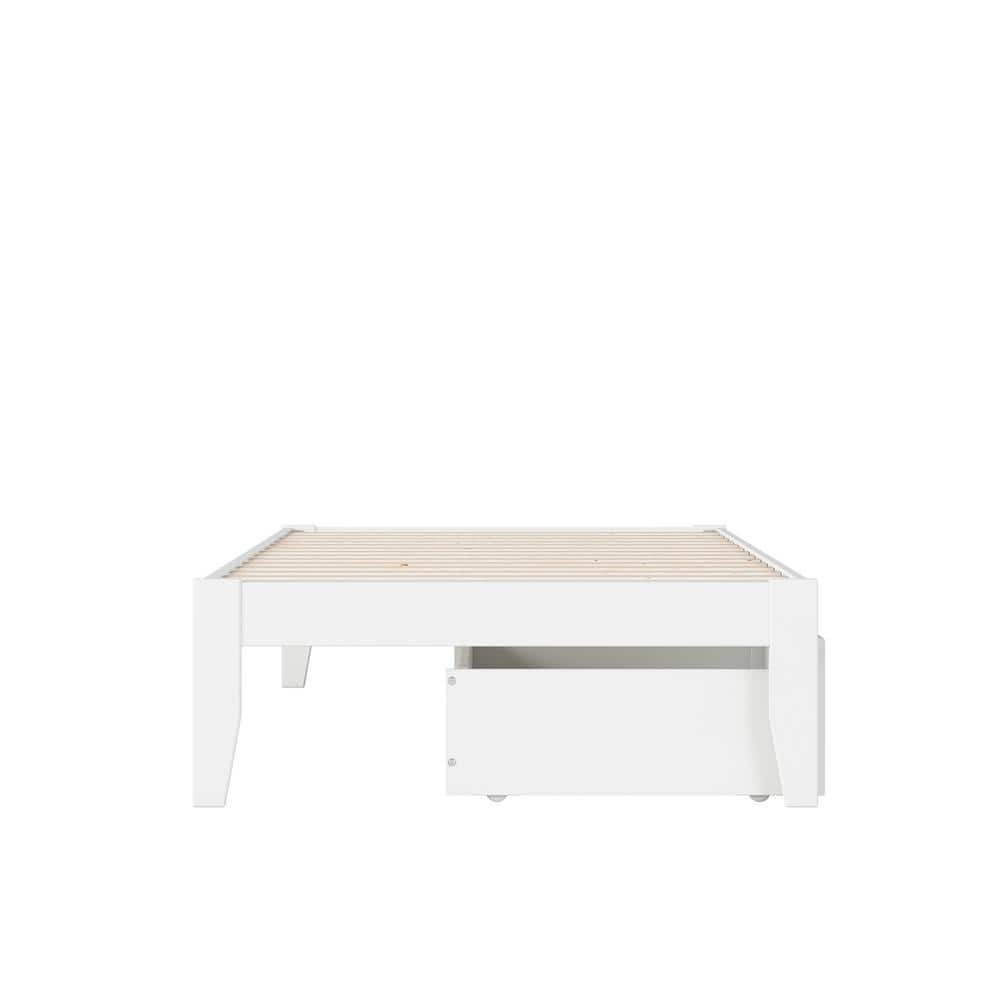 White Twin Platform Bed with Storage Drawers and USB Charger