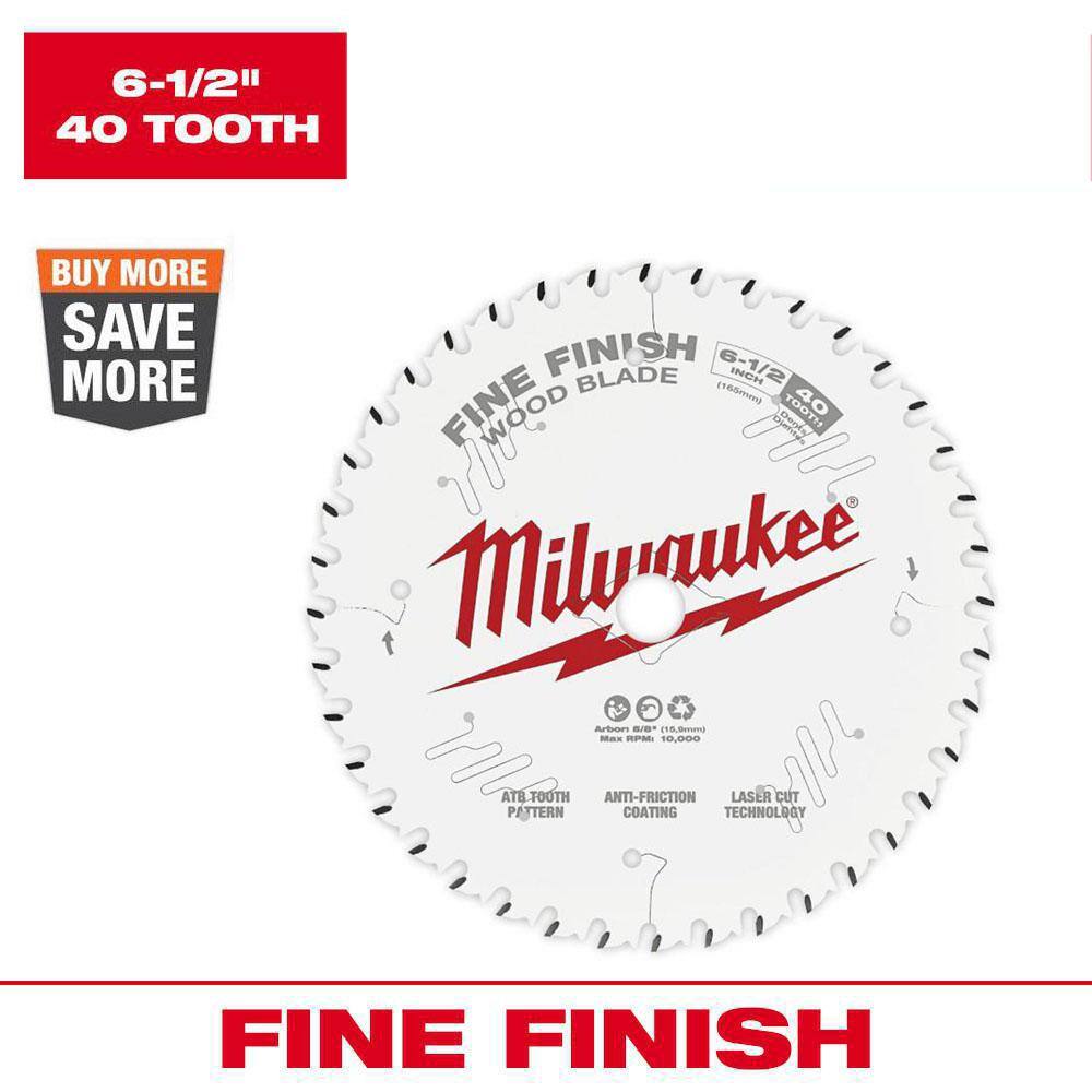 Milwaukee 61/2 in. x 40Tooth Carbide Fine Finish Circular Saw Blade 48400622 The Home Depot