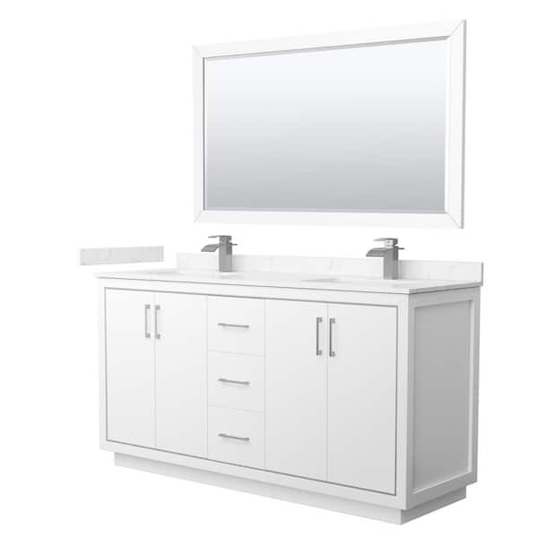 Wyndham Collection Icon 66 in. W x 22 in. D x 35 in. H Double Bath Vanity in White with Carrara Cultured Marble Top and 58 in. Mirror