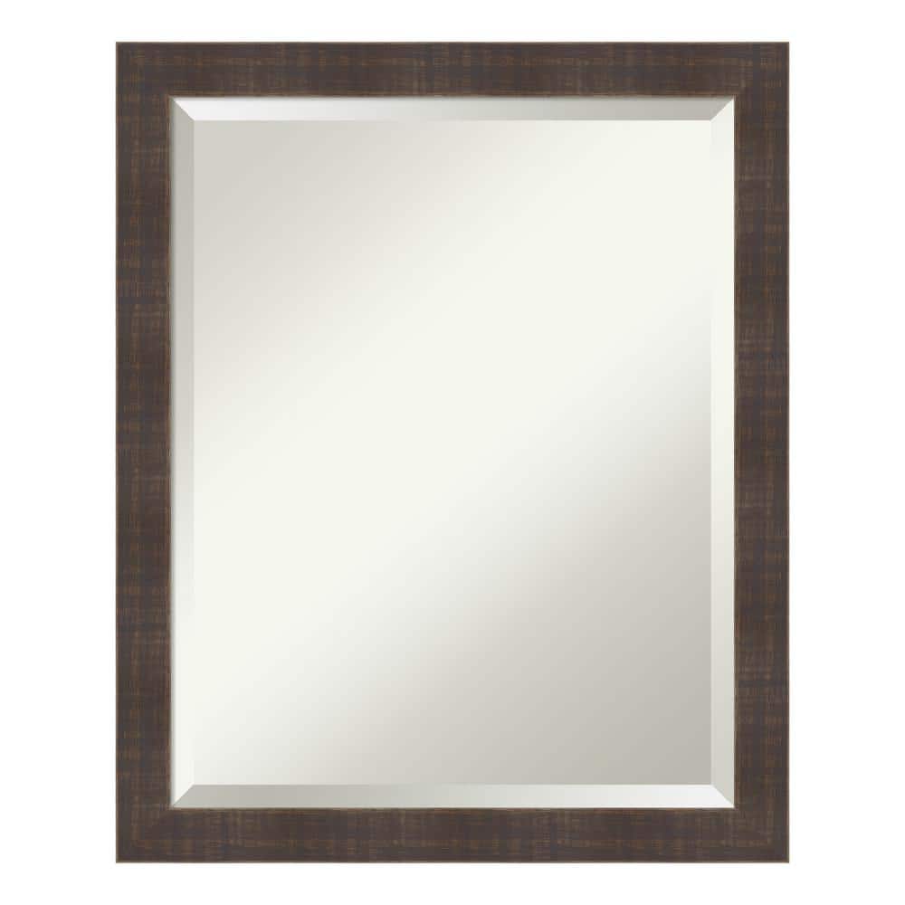 Whiskey Brown Rustic Wood Beveled Bathroom Vanity Mirror