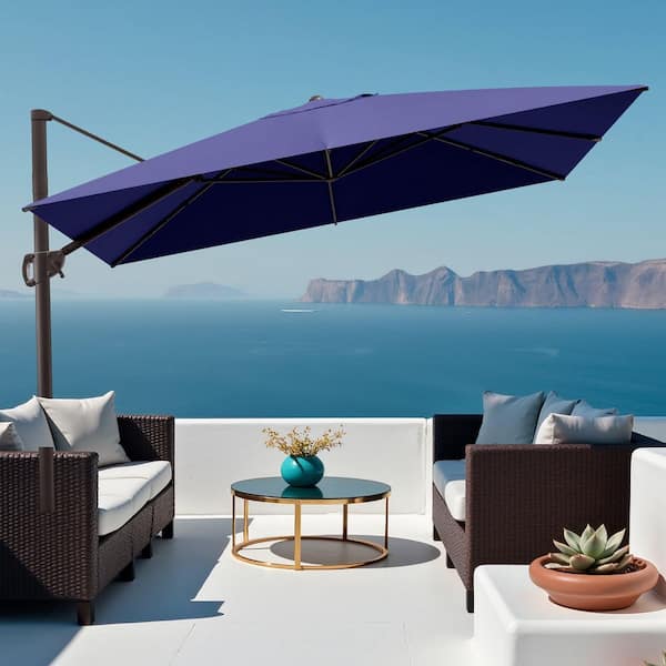 11 square patio umbrella California Umbrella Tahoe Series 11 Foot Rectangular Aluminum Market  Umbrella with Crank Lift
