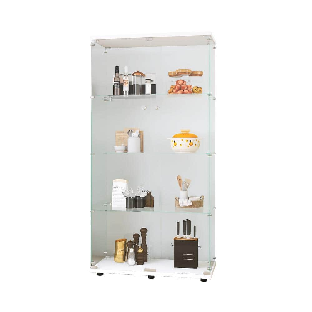 64 in. x 17 in. x 14.5 in. White 4-Layer Clear Glass Display Cabinet Curio  Cabinet CUU66227718 - The Home Depot