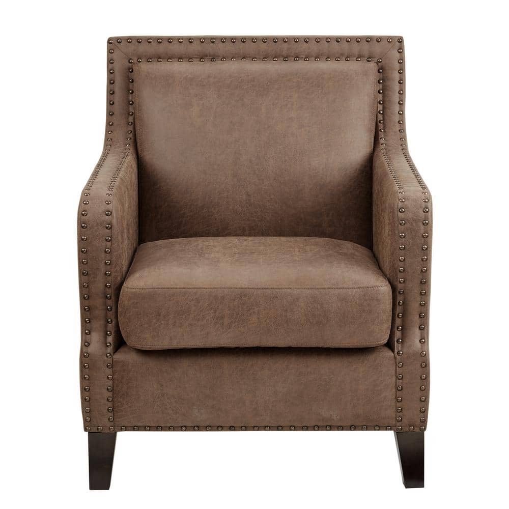 Brown Faux Leather Accent Chair with Wood Legs