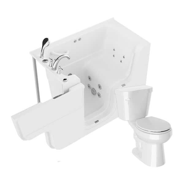 Universal 52 in. x 29 in. Left Drain Whirlpool Jetted Bathtub in White with Rounded Toilet and Soft Close Lid
