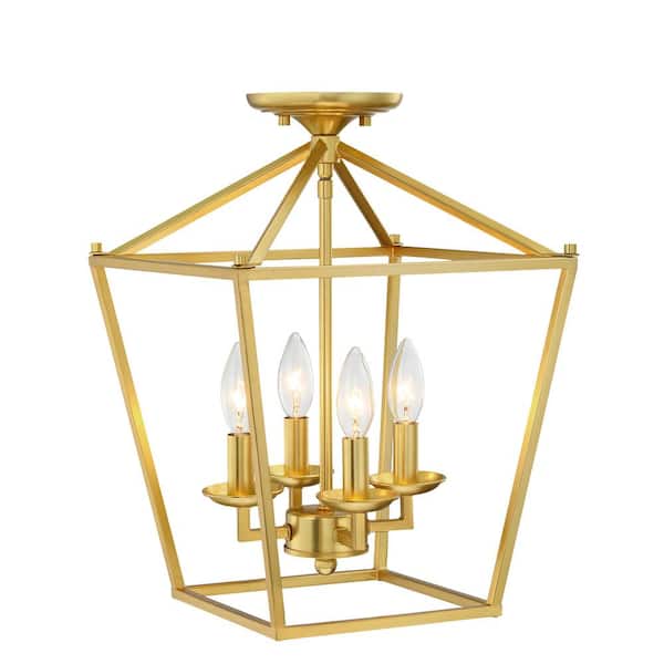 Hukoro FM 4-Light 12-in Brushed Gold Semi Flush Mount Light
