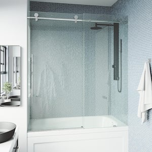 Elan E-Class 56 to 60 in. W x 66 in. H Sliding Frameless Tub Door in Chrome with 3/8 in. (10mm) Clear Glass