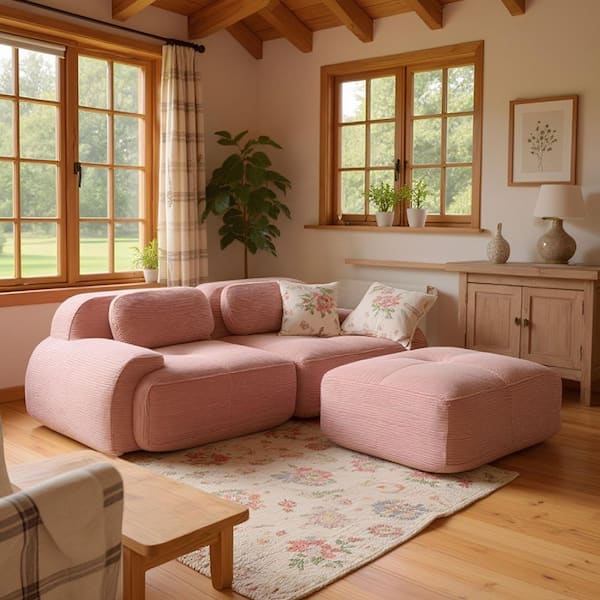 SMZO 81.8 in. Rolled Arm 2 Pieces Corduroy Modular Sectional Sofa, Adjustable Backrest, 2-Seat, in. Dusty Rose