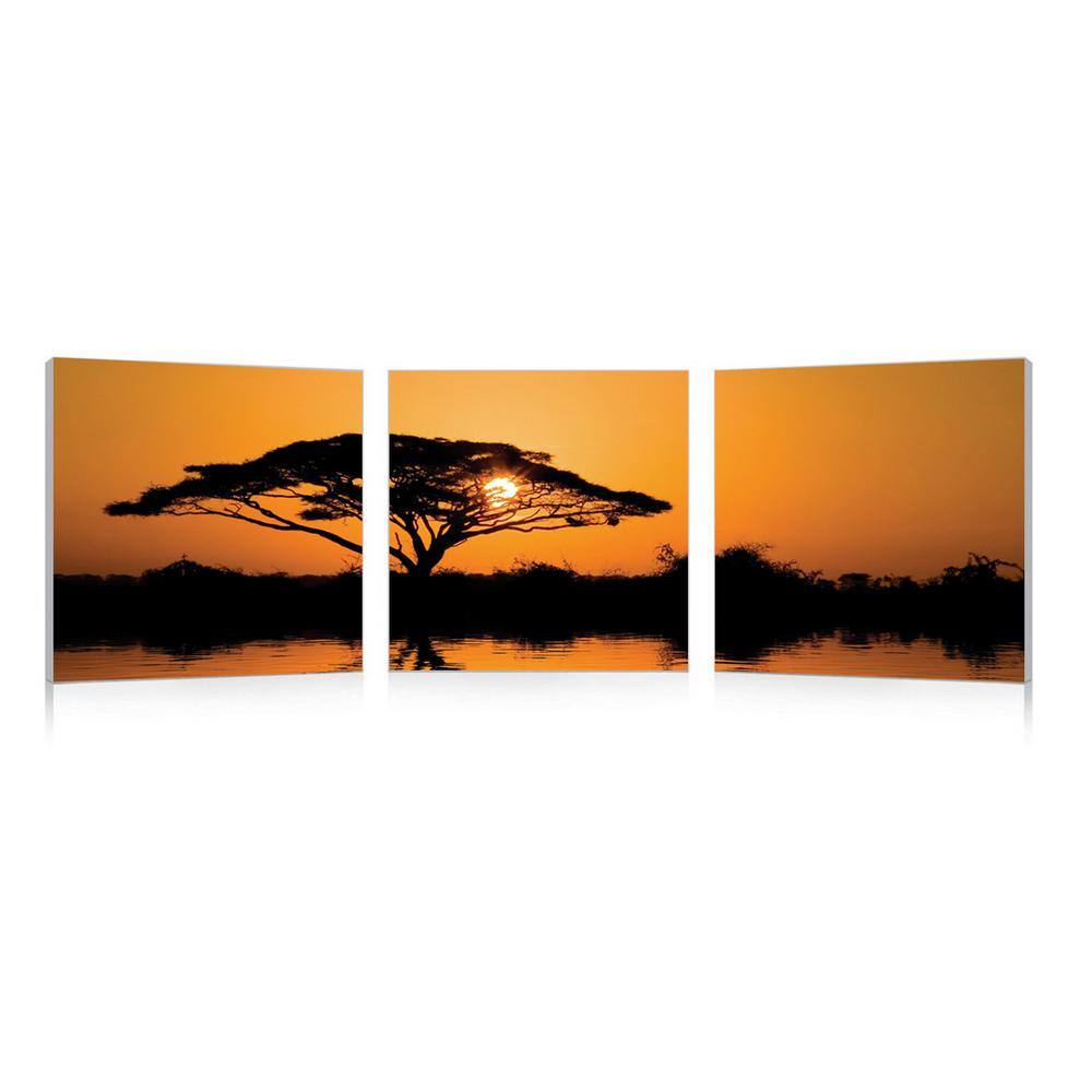 Savannah Sunset Orange and Black Canvas Triptych Wall Art