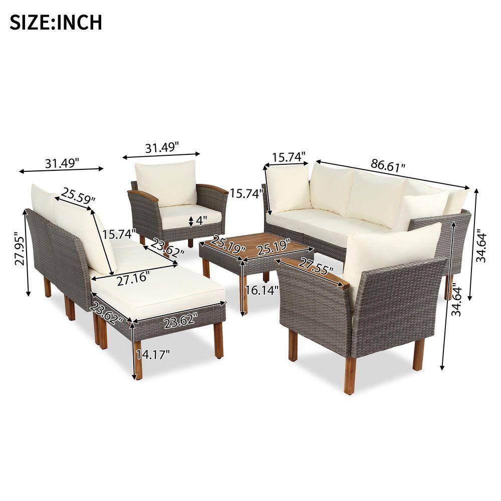 Size chart showing dimensions for the wicker outdoor sectional sofa set.