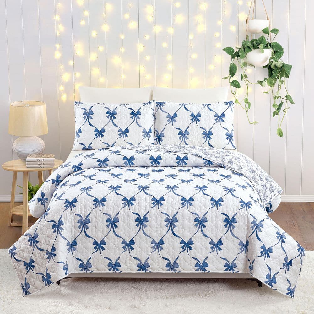 Abigail 3-Piece Blue/White Bow Microfiber Full/Queen Quilt Set price history on PriceWatchPro