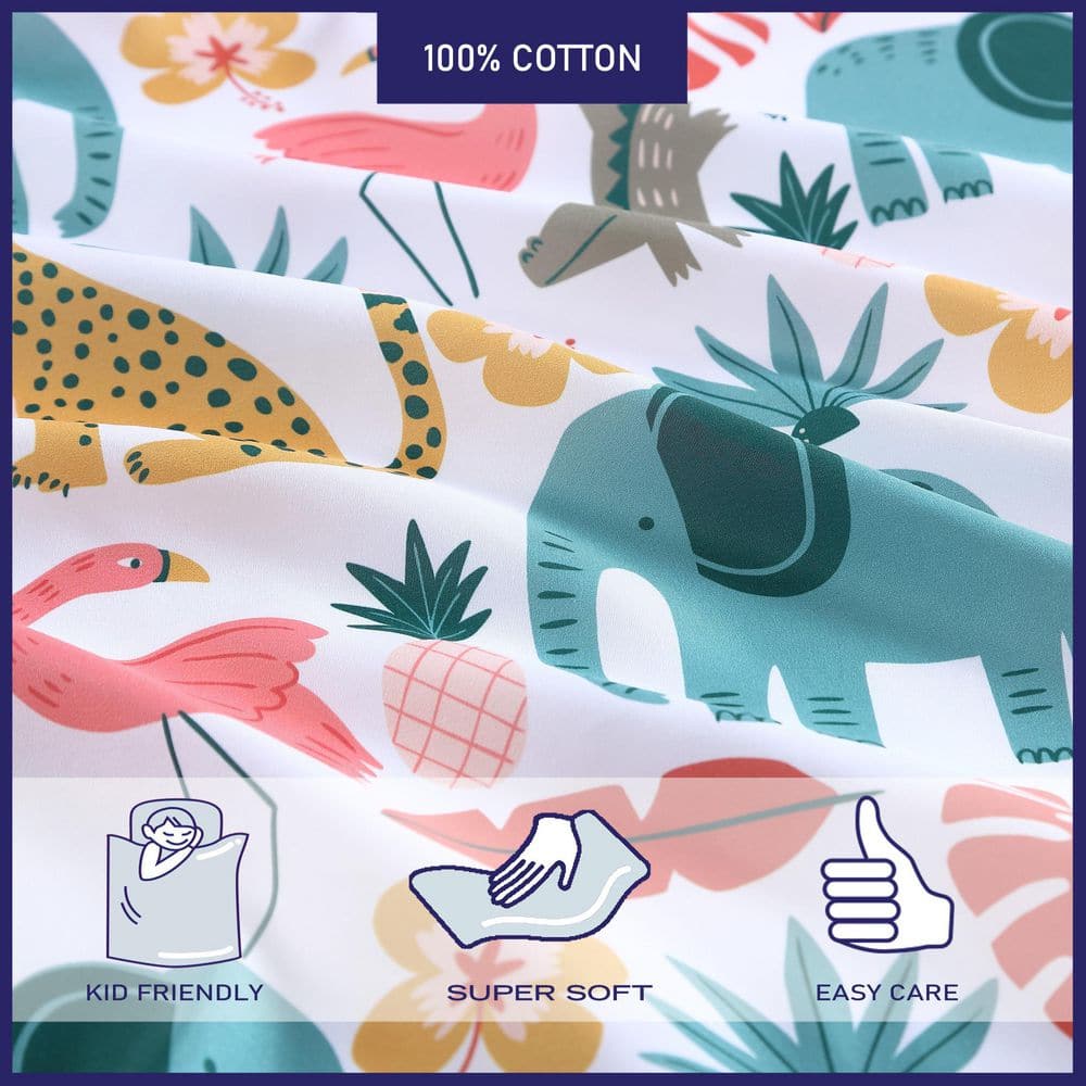 Wild Animals Pink Cotton Microfiber Queen Sheet Set