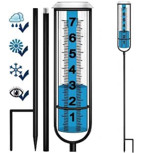 Transparent Plastic Rain Gauge with Cast Iron Stake, Adjustable Height, Freeze Proof, Easy Read, 1 Piece