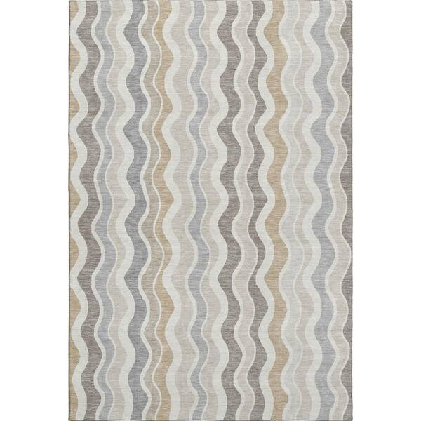 Mayfield Premium Machine Washable Abstract AMF2342 Ivory 3 ft. x 5 ft. Area Rug