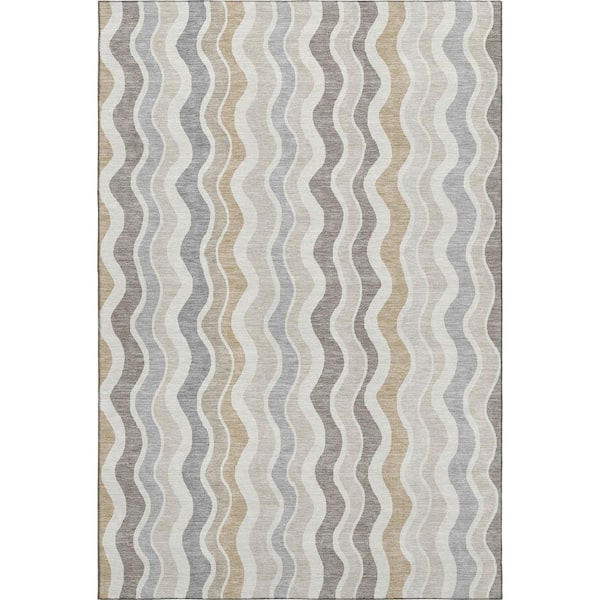Mayfield Premium Machine Washable Abstract AMF2342 Ivory 8 ft. x 10 ft. Area Rug