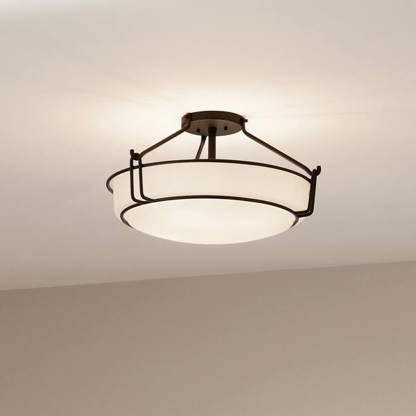 KICHLER Alkire 22 in. 4-Light Black Hallway Transitional Semi-Flush Mount Ceiling Light with Frosted Glass