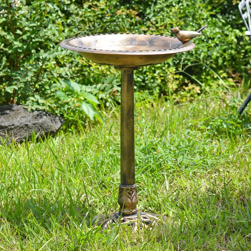 Bronze Polypropylene Decorative Birdbath with Bird Accent