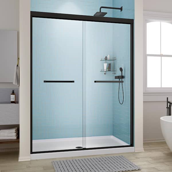 Streamline Oneida 48 in. W x 74 in. H Sliding Shower Door, CrystalTech Treated 5/16 in. Tempered Clear Glass, Matte Black Hardware