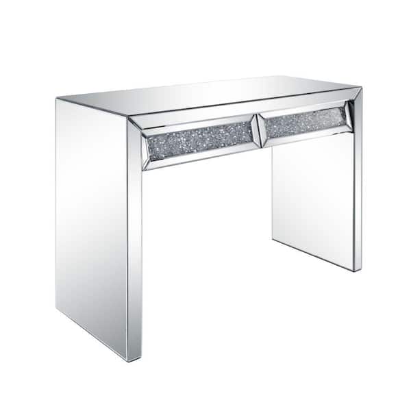 Benjara 43 in. Silver Rectangle Glass Top Console Table with 2-Drawers