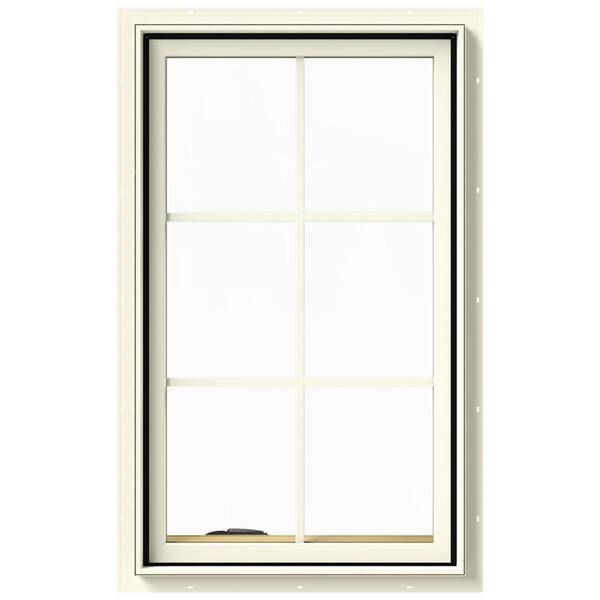 JELD-WEN 24 in. x 40 in. W-2500 Series Cream Painted Clad Wood Left-Handed Casement Window with Colonial Grids/Grilles