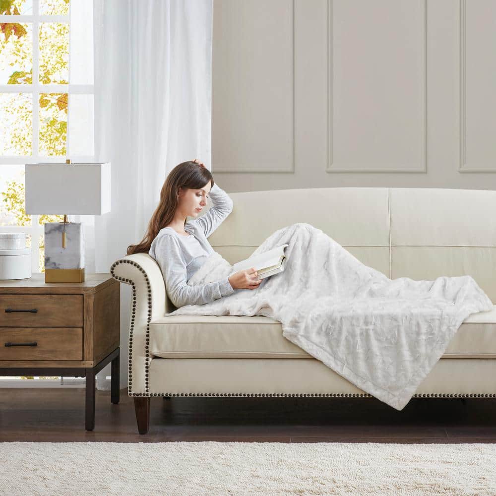 White Oversized Faux Fur Reversible Throw Blanket
