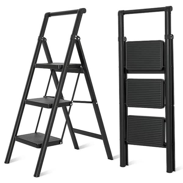 3-Step Steel Folding Step Stool Ladder 330 lbs. Load Capacity (1 ft. Industry Standard Ladder Height),Black