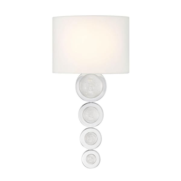 Marseille 9 in. W x 17.50 in. H 1-Light Integrated LED Chrome Contemporary Wall Sconce with White Fabric Shade